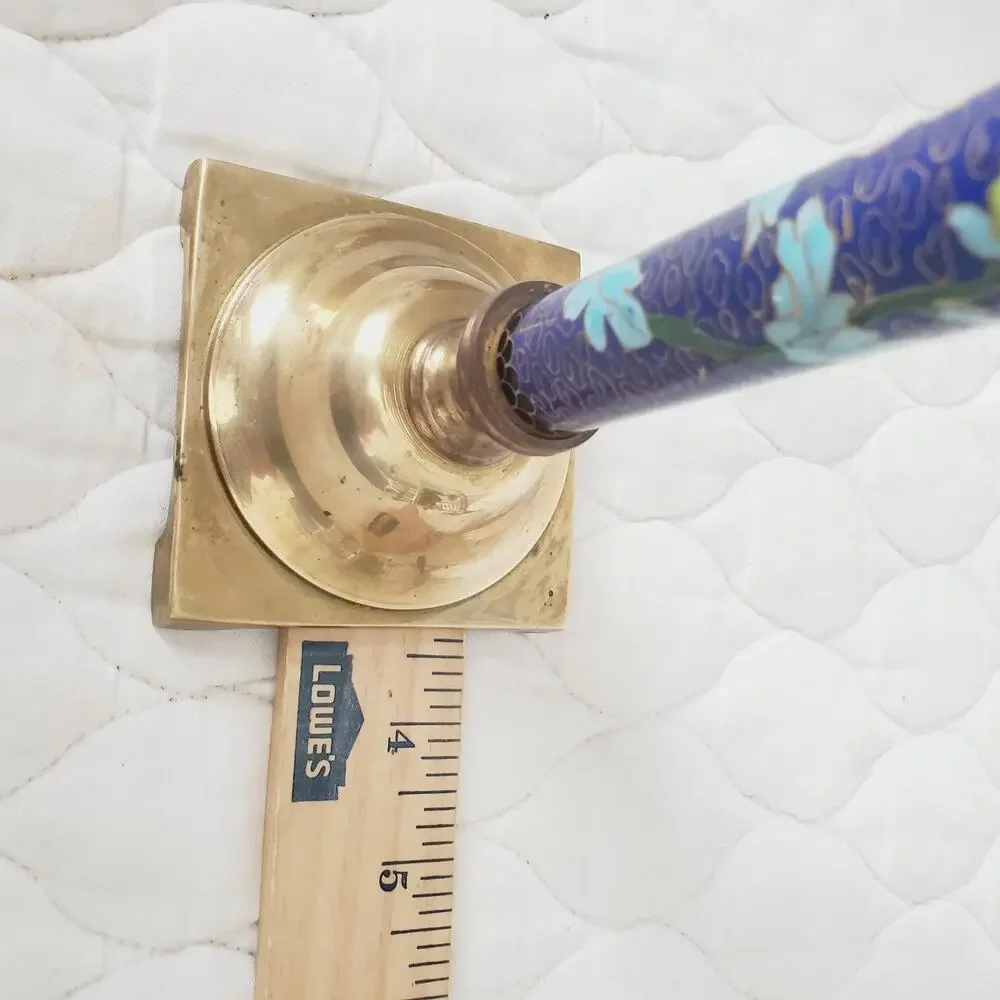 Vintage Pier 1 Brass 10” Pair X 2 Candlestick Cloisonne Enamel Floral Inlay Rare